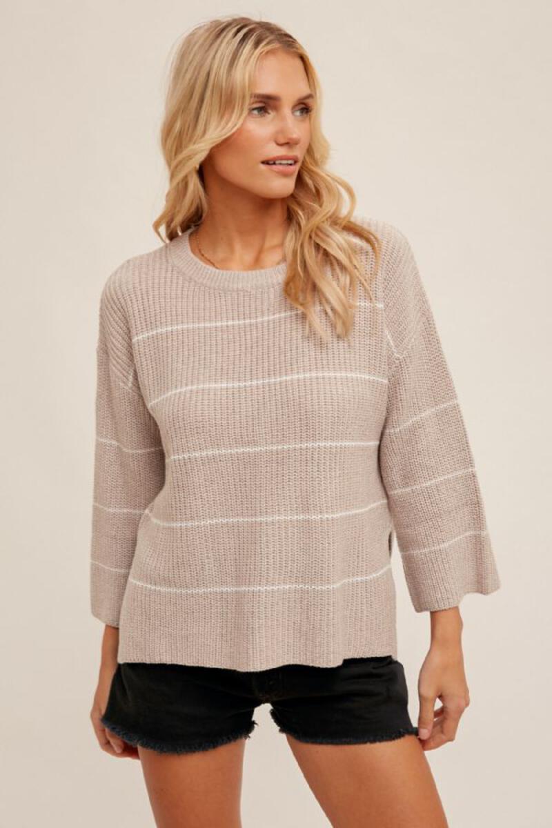 3/4 PULLOVER KNIT-TAUPE