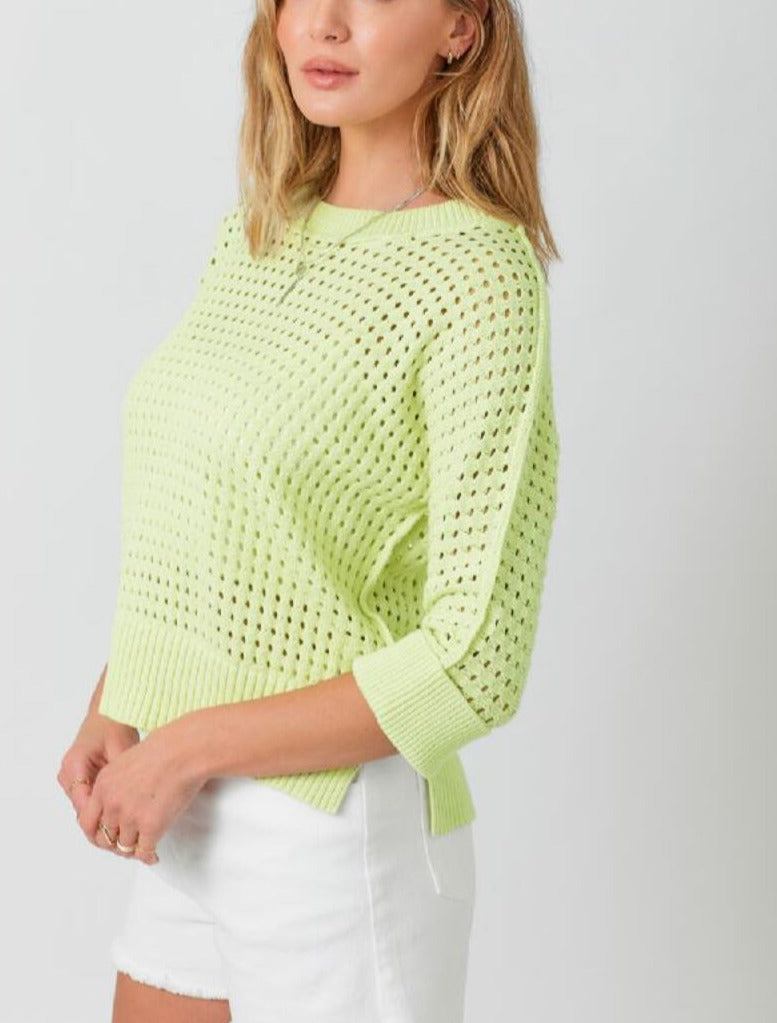 OPEN WEAVE KNIT TOP-LIME