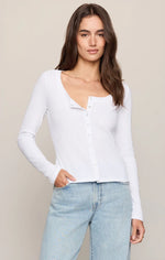 Albany Waffle Button Up Top - White