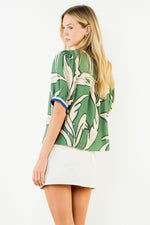 Geometric Print Top With Stripe Detail - Gn