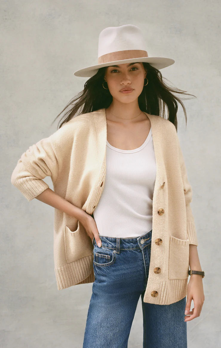 THEO CARDIGAN - CHAMPAGNE HEATHER