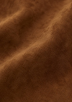 Z SUPPLY Corin Bubble Hem Jacket close-up fabric detail in warm saddle brown suede texture