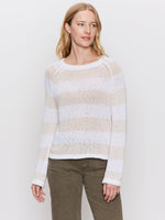 TEXTURED RAGLAN CREW PULLOVER - WHITE/LIGHT OAT STRIPE