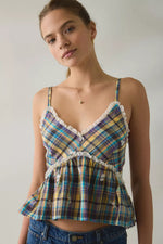 BRYNA EMBROIDERED TANK - PLAID MIX