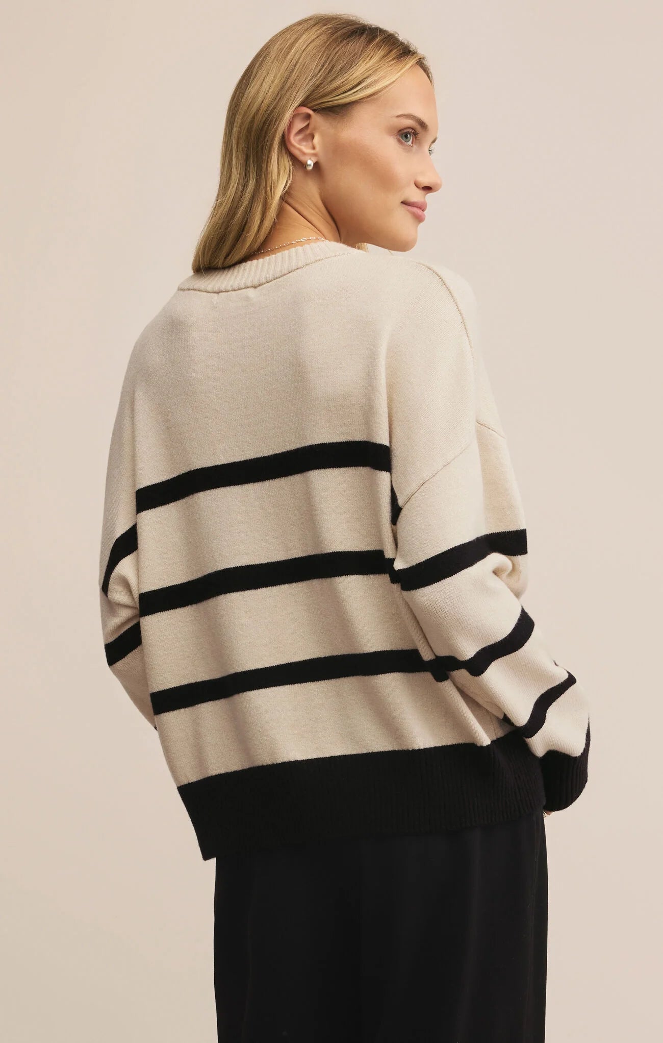 JORDANE STRIPED SWEATER - LIGHT OATMEAL HEATHER