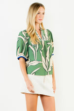 Geometric Print Top With Stripe Detail - Gn