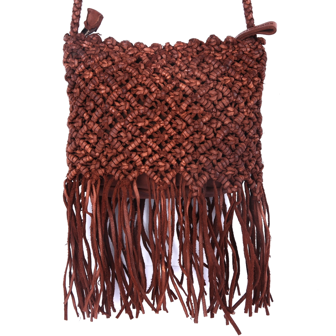 LEATHER FRINGE CROSSBODY-COGNAC