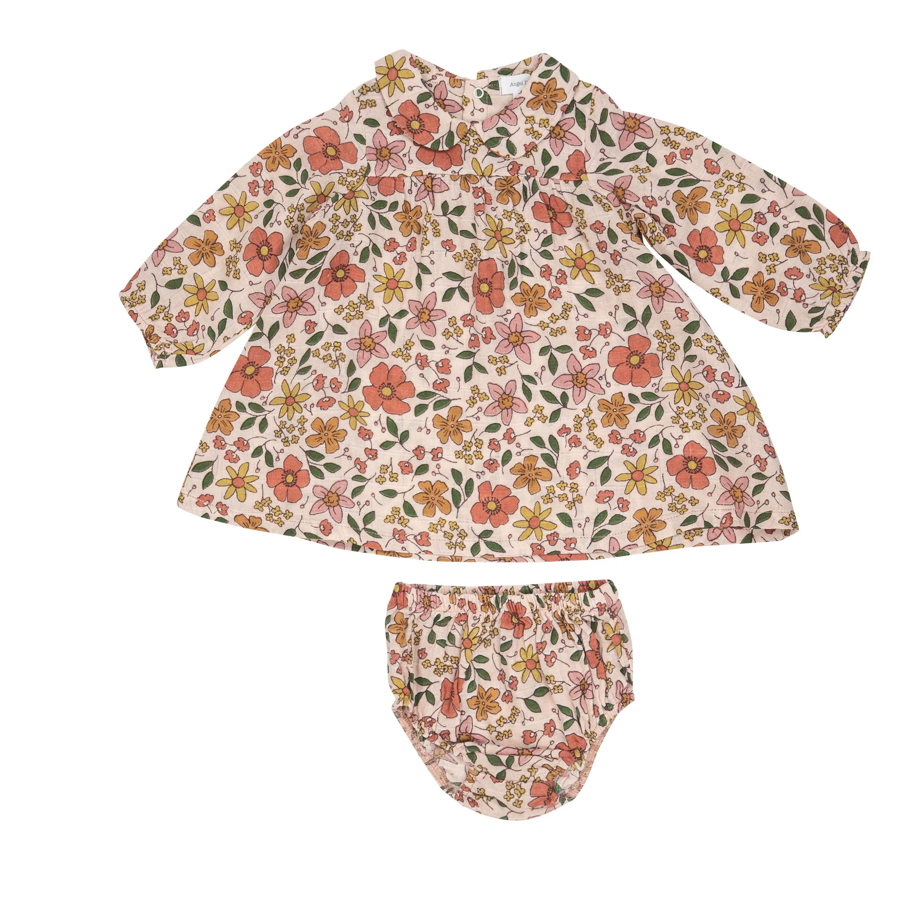 PETER PAN COLLAR DRESS AND DIAPER COVER - POPPIES AND STARFLOWERS