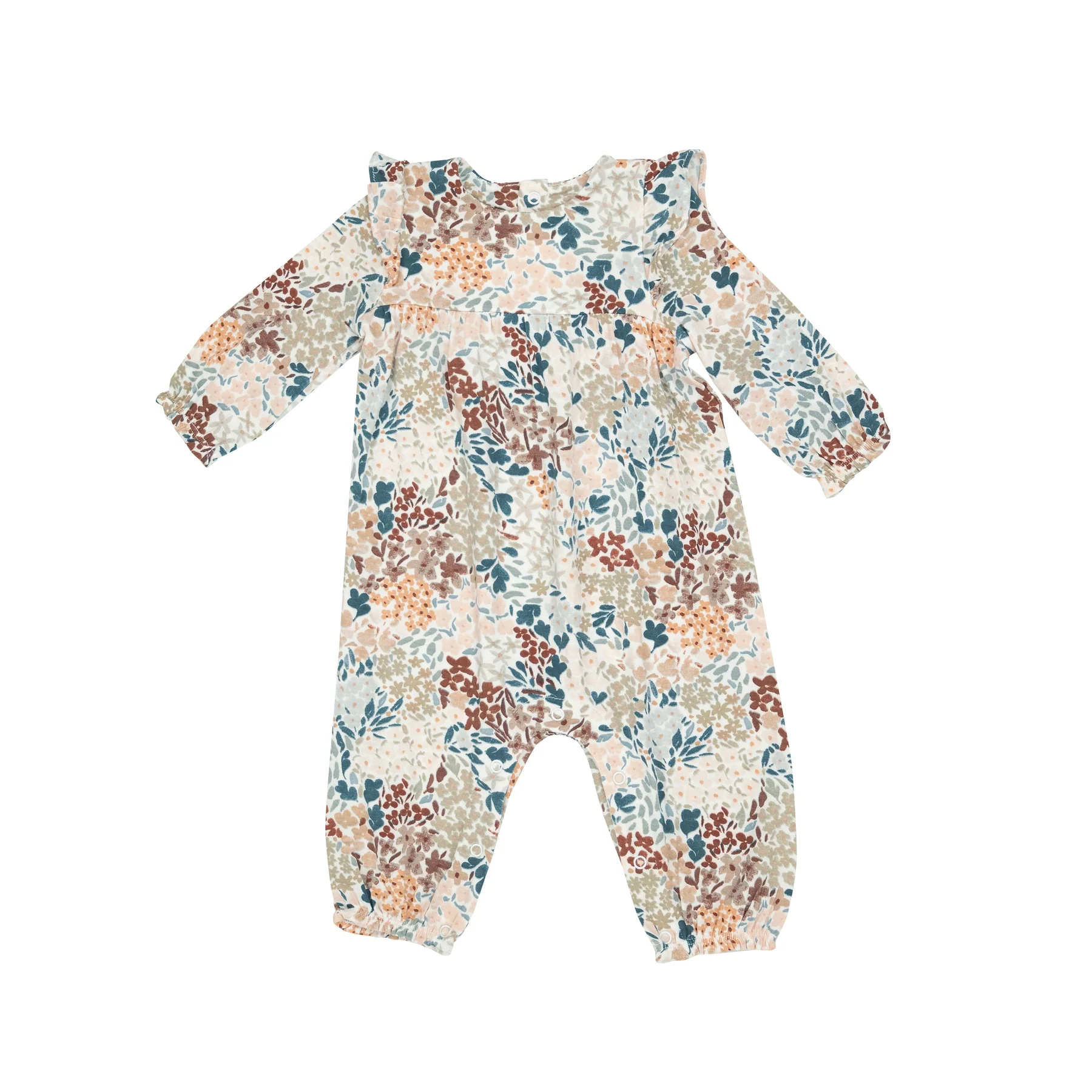 RUFFLE SLEEVER ROMPER - PAINTED FALL FLORAL