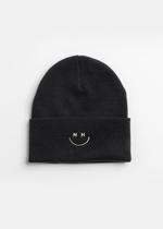 SMILEY CUFF BEANIE HAT-BLACK