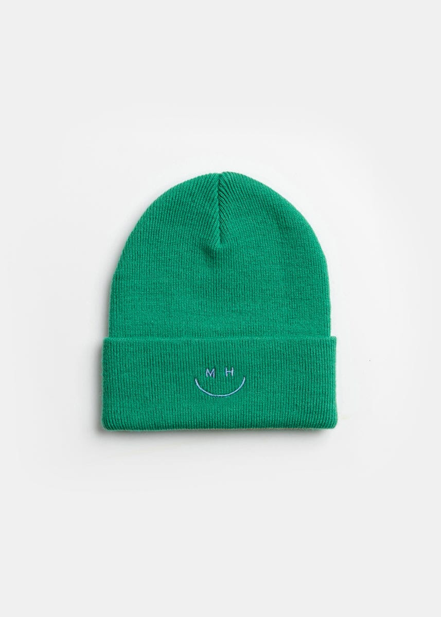 KIDS SMILEY CUFF BEANIE HAT-GREEN