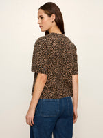 Sanctuary Perfect Sweater Tee in Le Cat leopard print, back view on model paired with blue denim jeans