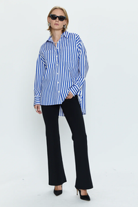 BUTTON DOWN TUNIC SHIRT - COBALT STRIPE