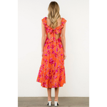 FLUTTER SLEEVE FLORAL DRESS-ORANGE MUL