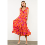 FLUTTER SLEEVE FLORAL DRESS-ORANGE MUL