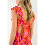 FLUTTER SLEEVE FLORAL DRESS-ORANGE MUL
