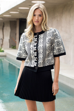 FLORAL PRINTED CARDIGAN-BLACK/WHITE