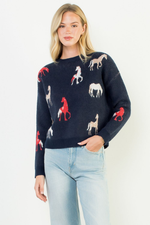 CREWNECK SWEATER W/HORSE PRINTS