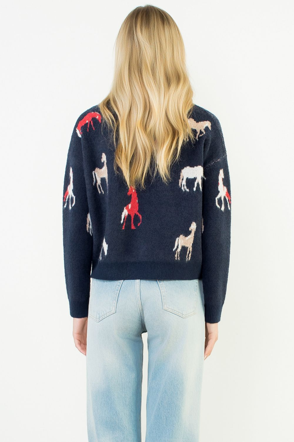 CREWNECK SWEATER W/HORSE PRINTS