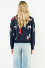 CREWNECK SWEATER W/HORSE PRINTS