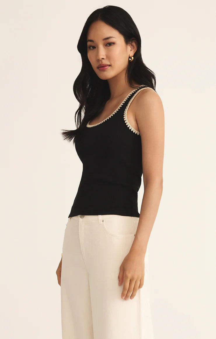 JAIDYNN WHIPSTITCH RIB TANK - BLACK