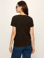 Sanctuary The Perfect Tee in Kalamata Leo leopard print, back view on model with dark olive and black animal print, short sleeves