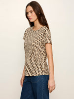 Sanctuary The Perfect Tee in Inkblot — model wearing a black and cream zebra-stripe print short-sleeve crew neck tee, side view