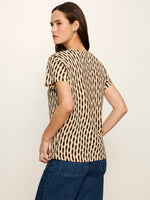 Sanctuary The Perfect Tee in Inkblot — back view on model, beige and dark brown wavy stripe print, short sleeves