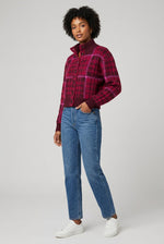 Plaid Button Jacket-Burgundy