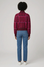 Plaid Button Jacket-Burgundy