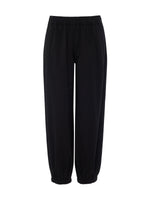 Sanctuary Micro Balloon Pant in black, front flat lay view, elastic waistband and gathered ankle cuffs