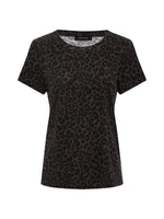 Sanctuary The Perfect Tee in Kalamata Leo, olive green and black leopard print short-sleeve crew neck tee, front flat lay view