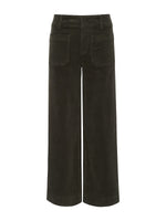 Sanctuary Chelsea Wide Leg pants in Kalamata dark olive, flat lay front view with patch pockets and wide-leg silhouette