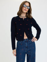 MUSE EMBROIDERED FITTED CARDIGAN - CHERRY