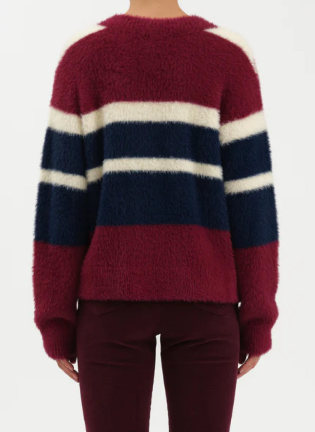 BLEEKER FUZZY CARDIGAN - FIG MULTI STRIPE