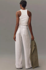 THE LINEN MARINE WIDE LEG SEMI-HIGH RISE PANT - WHITE