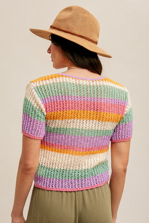 OPEN WEAVE CARDIGAN-RAINBOW