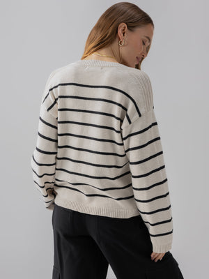 CHILL VIBES SWEATER CHALK BLACK STRIPE