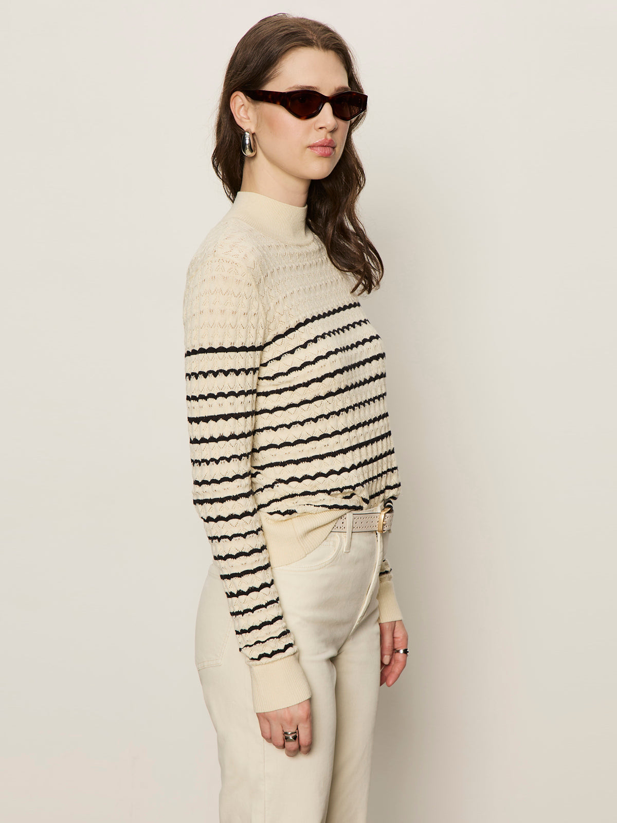 FOREVER STRIPED MOCK NECK - VANILLA CREME WITH BLACK STRIPE