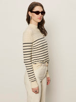 FOREVER STRIPED MOCK NECK - VANILLA CREME WITH BLACK STRIPE