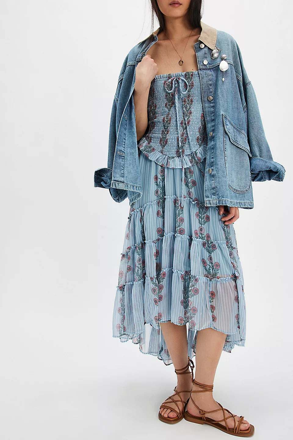 ALEJANDRA MIDI DRESS - SOFT BLUE COMBO