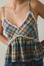 BRYNA EMBROIDERED TANK - PLAID MIX