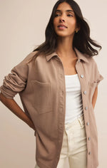 ALL DAY KNIT DENIM JACKET - ICED COFFEE