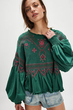HOLLY KNIT TOP - GREEN COMBO