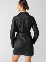 COATED DENIM DRESS - BLACK