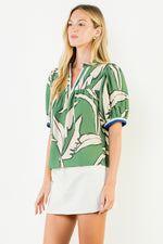 Geometric Print Top With Stripe Detail - Gn