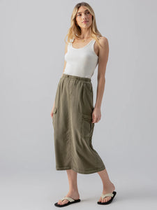 HIGH RISE MIDI SKIRT - OLIVE