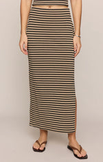 AINSLIE STRIPED MIDI SKIRT - PUTTY