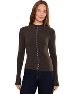 High Neck Ribbed Cardigan - Espresso