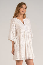 SHORT SLEEVE EYELET DRESS-WHITE